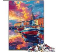 Puzzle per adulti 1000 pezzi Porto al tramonto Puzzle in cartone Gioco interattivo per famiglie, regalo artigianale con opere d'arte colorate Dimensioni 26x38cm