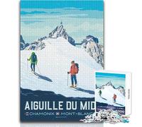 Puzzle per adulti,1000 pezzi,poster di viaggio Aiguille Du Midi,Chamonix Mont Blanc,rompicapo per famiglie,ma anche decorazioni da parete divertenti e umoristiche,dimensioni 38x26cm