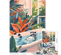 Puzzle per adulti 1000 pezzi Procione che si rilassa nella vasca da bagno con piante Giocattoli antistress Regalo di compleanno Gioco educativo Migliora l'amore tra coppie Dimensioni 38x52cm