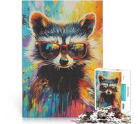 Puzzle per adulti 1000 pezzi Procione figo con occhiali da sole Fatto di legno,Adatto a persone dai 14 anni in su Adatto alle coppie Regali interessanti per ridurre lo stress。misurare:50x75cm
