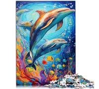 Puzzle per adulti, 1000 pezzi, puzzle a colori, delfini, gioco intellettuale, ideale come regalo per tutta la famiglia per i 14 anni, 26 x 38 cm
