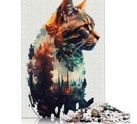 Puzzle per adulti, 1000 pezzi, puzzle a doppia esposizione, gatto, gioco impegnativo per adulti, 1000 pezzi (75x50 cm)