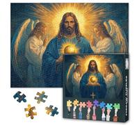 Puzzle per adulti, 1000 pezzi, puzzle da 1000 pezzi, cuore sacro di Gesù con luce divina e gloria angelica, arte religiosa, 70 x 50 cm