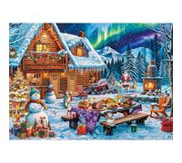 Puzzle per adulti 1000 pezzi, puzzle di Natale sotto l'aurora boreale della casa, divertente puzzle impegnativo, regalo di gioco di puzzle di famiglia, interblocco perfettamente senza polvere, puzzle