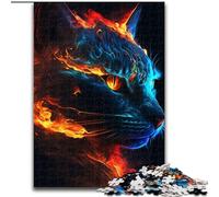 Puzzle per adulti 1000 pezzi, puzzle in cartone con faccia di gatto dipinta a fuoco, gioco interattivo per famiglie, decorazione fai da te per la casa, sfida per la mente, regalo 1000 pezzi(26x38cm)