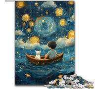 Puzzle per adulti, 1000 pezzi, puzzle in legno con barca a vela e cielo stellato, 50x75cm, rompicapo e decorazioni per la casa, regalo perfetto per le feste
