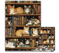 Puzzle per adulti, 1000 pezzi, puzzle in legno "Gatto sulla libreria", sfida per la mente, regalo perfetto per adolescenti e arredamento per la casa, 50x75cm