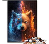 Puzzle per adulti, 1000 pezzi, puzzle in legno raffigurante il cane di ghiaccio e fuoco, rompicapo stimolante per adolescenti e famiglie, 1000 pezzi(50x75cm)