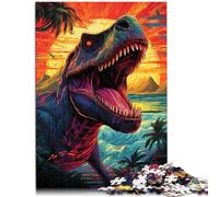 Puzzle per adulti 1000 pezzi Puzzle Tirannosaurus Rex Tramonto Oceano per Divertimento in Famiglia Allenare il Cervello e le mani per adolescenti 14 anni e oltre 26x38cm