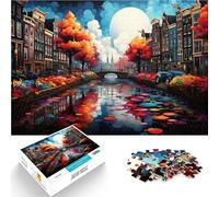 Puzzle per Adulti 1000 pezzi Quartiere dei canali di Amsterdam Gioco Giocattoli per la Famiglia Regalo 26x38cm con Poster Abbinato e Foglio di Domande