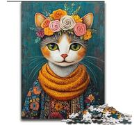 Puzzle per adulti, 1000 pezzi raffigurante un gatto con stile Frida Kahlo, idea regalo per le feste, opera d'arte umoristica, grafica dettagliata (dimensioni 26x38cm)