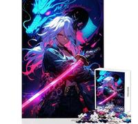 Puzzle per adulti 1000 pezzi Ragazza anime con drago e spada Giocattolo educativo Regali di Babbo Natale segreto Giochi divertenti Migliorare l'amore tra coppie Dimensioni 50x75cm