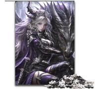 Puzzle per adulti 1000 pezzi Ragazza e cavaliere drago, aiuta il cervello a esercitare giocattoli avvincenti per coltivare la pazienza Decorazione perfetta dimensioni 26x38cm