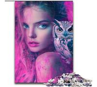 Puzzle per adulti 1000 pezzi ragazza e gufo, per età 14 anni e oltre, decorazione per la casa come regalo per tutta la famiglia e gli amici dimensioni 50x75cm