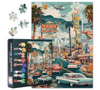 Puzzle per adulti 1000 pezzi: retrò Cityscape Art Jigsaw Puzzle | Classic Cars e Palme Spiaggia sfidante 1000 puzzle per adulti, Home Decor & Relax 27.5" x 19.6"