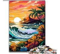 Puzzle per adulti 1000 pezzi retrò tramonto sulla spiaggia in legno, gioco interattivo per famiglie, adatto per età 14+ 50x75cm per gioco interattivo per famiglie