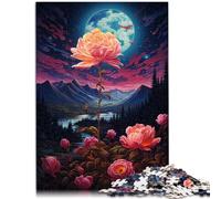 Puzzle per adulti, 1000 pezzi, rose e luna, decorazione per la casa, giocattolo puzzle 26 x 38 cm, intera famiglia