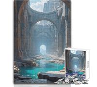 Puzzle per adulti 1000 pezzi Rovine antiche con corso d'acqua turchese Gioco educativo per famiglie Apprendimento Educativo Ottimo regalo Dimensioni 50x75cm