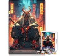 Puzzle per adulti 1000 pezzi Samurai demoniaco nella città al neon Sfida difficile Gioco pratico per bambini dai 14 anni in su (dimensioni 50x75cm)