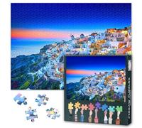 Puzzle per Adulti 1000 Pezzi Santorini Skyline Puzzle 1000 Pezzi Grecia Isola Tramonto Sfido Puzzle per Donne Decorazione abitativa 19,7x27,5 pollici