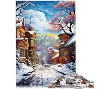 Puzzle per adulti, 1000 pezzi, scena stradale con neve, giocattolo educativo per alleviare lo stress, analisi puzzle e logica, 26 x 38 cm