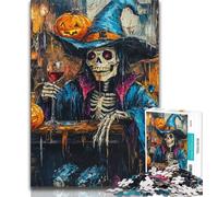 Puzzle per adulti 1000 pezzi Scheletro di Halloween, modello da assemblare, con poster abbinato e foglio di quiz per età dai 14 anni in su 38x26cm