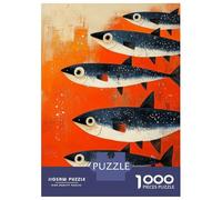 Puzzle Per Adulti 1000 Pezzi School of Fish on Orange Background Puzzle Per Adolescenti Giochi Rilassanti Analisi E Logica Riduzione Dello Stress Regali 52x38cm/1000pcs