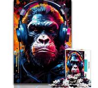 Puzzle per adulti 1000 pezzi Scimmia con cuffie 1000 pezzi per adolescenti antistress Vacanza a casa Uccidere il tempo Interazione genitore-figlio 38x26cm