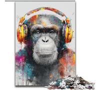 Puzzle per adulti, 1000 pezzi, scimmia con cuffie, puzzle per il divertimento in famiglia, perfetto per le vacanze, serate di gioco interattive (dimensioni 50x75cm)