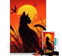 Puzzle per adulti 1000 pezzi Silhouette di gatto nero al tramonto Ritagli precisi Divertimento,gioco di costruzione che mette alla prova la concentrazione,tempo libero e divertimento,gioco artistico