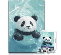 Puzzle per adulti 1000 pezzi simpatico panda che nuota nell'acqua blu giocattolo gioco intellettuale decorazione d'arte per la casa regalo per compleanni dimensioni 50x75cm