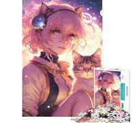 Puzzle per adulti 1000 pezzi Simpatico puzzle di una ragazza anime con un gatto Giocattolo da parete divertente e spiritoso Ideale come regalo (38x52cm)