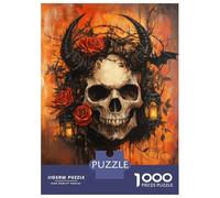 Puzzle Per Adulti 1000 Pezzi Skull with Roses And Lanterns Puzzle Per Adulti Gioco Pratico Decorazione Perfetta Regali Unici Per Compleanno E Natale 70x50cm/1000pcs