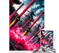 Puzzle per adulti 1000 pezzi Spade da samurai e architettura giapponese Giocattolo Decorazione da parete Regali per donne e uomini Gioco pratico Migliora l'amore tra coppie Dimensioni 50x75cm