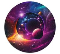 Puzzle per adulti 1000 pezzi Spazio Pianeta Puzzle rotondo di carta Interazione familiare e regalo divertente, design astratto vibrante 67,5x67,5 cm