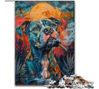 Puzzle per adulti 1000 pezzi Staffordshire Bull Terrier che fuma, gioco per famiglie antistress, sfida difficile, rafforza l'amore tra coppie dimensioni 26x38cm