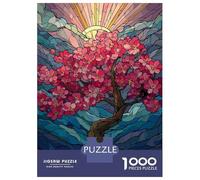 Puzzle Per Adulti 1000 Pezzi Stained Glass Cherry Blossom Tree Puzzle Per Adolescenti Gioco Pratico Regali Per Donne Regali Di Natale Compleanno 70x50cm/1000pcs