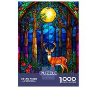 Puzzle Per Adulti 1000 Pezzi Stained Glass Deer in Forest Puzzle Rompicapo Gioco Difficile Regali Difficili Per Amici E Familiari 38x26cm/1000pcs