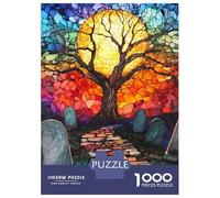 Puzzle Per Adulti 1000 Pezzi Stained Glass Tree of Life Puzzle Per Adolescenti Giochi Per Famiglie Sfida Difficile Aiuta L'esercizio Del Cervello 52x38cm/1000pcs