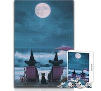 Puzzle per adulti 1000 pezzi Streghe che si rilassano sulla spiaggia sotto la luna piena Gioco impossibile Taglio di precisione Regali di Babbo Natale segreto Dimensioni 50x75cm