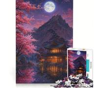 Puzzle per adulti, 1000 pezzi: Tempio giapponese al chiaro di luna, gioco per famiglie, decorazione per la casa, con pezzi ad incastro di forma casuale 38x26cm