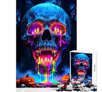 Puzzle per adulti 1000 pezzi Teschio di Halloween con candele e zucche Decorazione per la casa Giocattoli Opera d'arte Regalo per gioco educativo Lista dei desideri con Babbo Natale Dimensioni 38x52cm