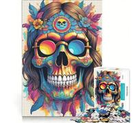 Puzzle per adulti, 1000 pezzi, teschio hippie colorato, antistress, taglio di precisione, ideale come regalo per tutta la famiglia 50x75cm