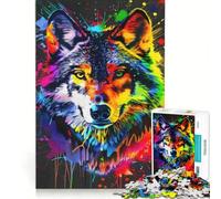 Puzzle per adulti 1000 pezzi Testa di lupo con schizzi di vernice gioco interattivo per divertimento in famiglia per rafforzare l'amore tra le coppie 38x52cm