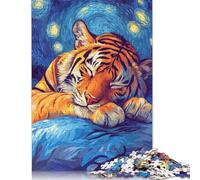 Puzzle per adulti 1000 pezzi Tigre che dorme sotto una notte stellata Puzzle per adulti per giochi educativi Decorazione per la casa 1000 pezzi (75x50 cm)