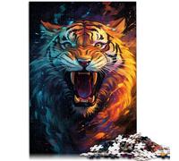 Puzzle per adulti 1000 pezzi Tigre maestosa in pittura puzzle difficile con poster e scheda di domande corrispondenti 26x38cm