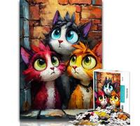 Puzzle per adulti 1000 pezzi Tre gatti, gioco stimolante, giocattoli, decorazione da parete, regali unici per compleanno e Natale (38x26cm)