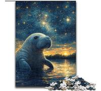 Puzzle per adulti 1000 pezzi Tricheco sotto le stelle, gioco per famiglie antistress, sfida difficile, un'opera d'arte per bambini dai 14 anni in su (dimensioni 26x38cm)