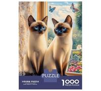 Puzzle Per Adulti 1000 Pezzi Two Siamese Cats by The Window Puzzle Gioco Rompicapo Ma Divertente E Umoristico Regali Di Natale E Compleanno 70x50cm/1000pcs