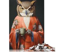 Puzzle per adulti 1000 pezzi Un gufo in kimono floreale Puzzle in legno per adulti Puzzle sostenibile per adulti 1000 pezzi (75x50 cm)